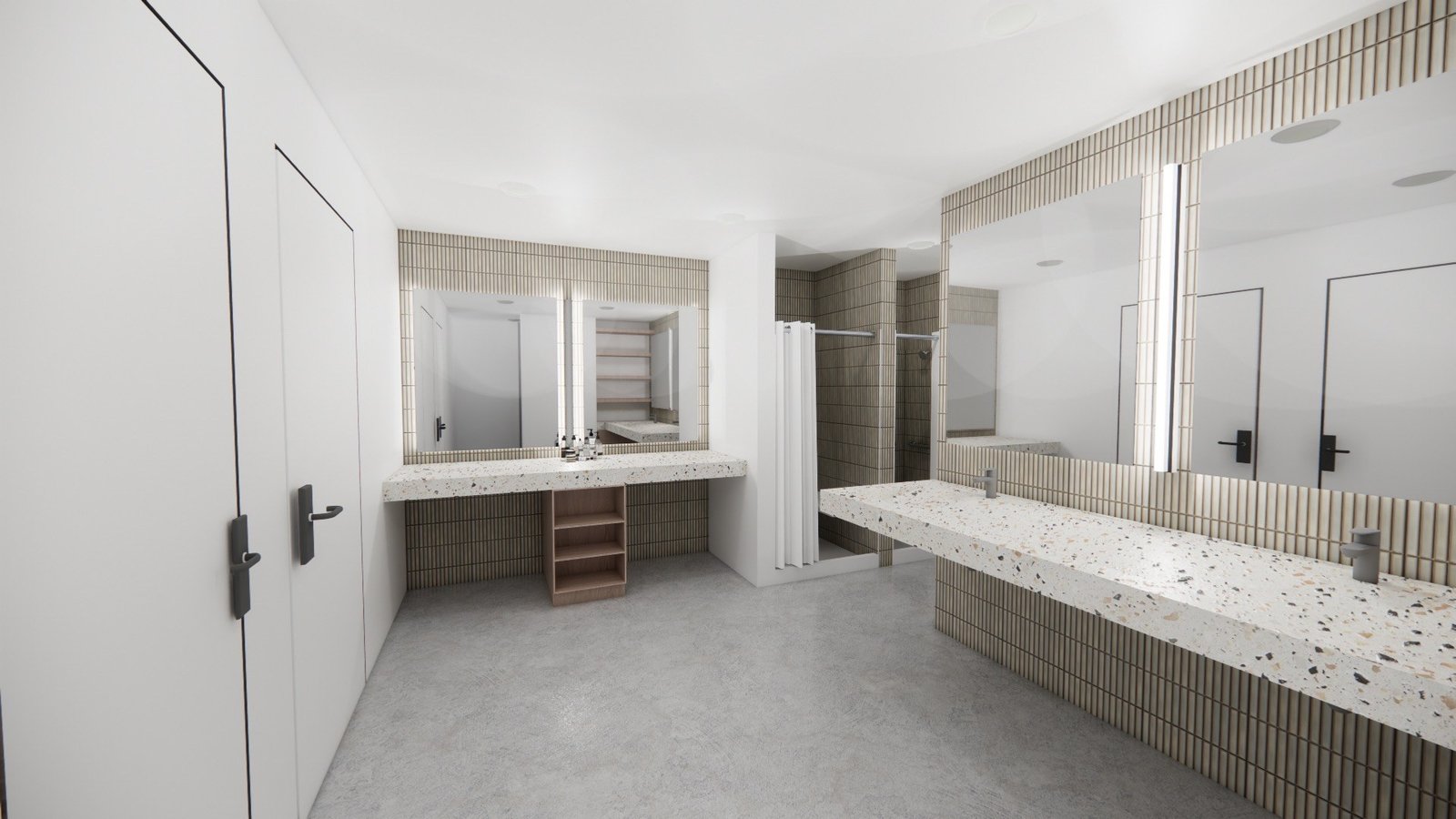 Sessions Cycle spa-inspired restroom rendering